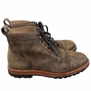 Taylor Stitch Vibram Suede Leather Lace-Up Ankle Biker Moto Boots Brown Men's 10